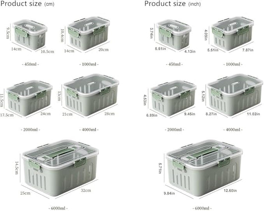 5pcs X-Large a Size Food Storage Container Set - Microwave & Dishwasher Safe, Airtight, Fruit and Vegetable box, BPA-Free, Double Drain Basket, Kitchen Fridge Stackable Storage for Freshness