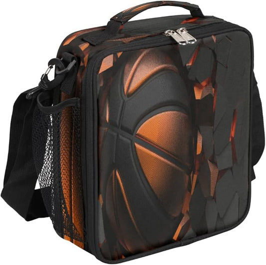Basketball Kids Lunch Box for Boys Girls Sports Basketball Lunch Bag for Kids Insulated Lunchbox with Adjustable Shoulder Strap Teens Cooler Lunch Bag for School Picnic