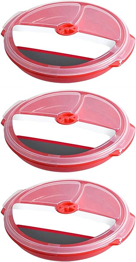 Home Products Essentials 2 Pack- Microwave Food Storage Travel Tray Containers -Portion Control - 3 Section Compartment Divided Plates with Vented Lid For Easy Reheat - Durable Quality (2, Red)