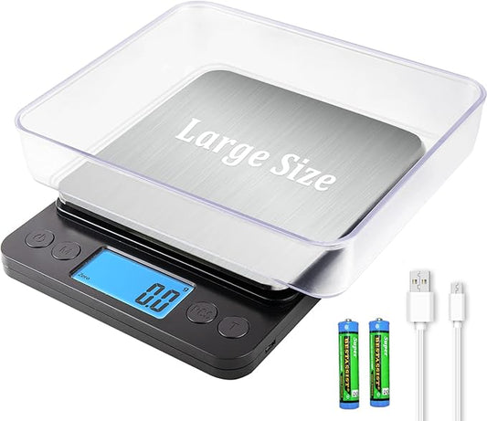 Upgraded Large Size Food Scale for Food Ounces and Grams, YONCON Kitchen Scales Digital Weight for Cooking, Baking, 5kg by 0.1g High Accurate Gram Scale with 2 Tray, Tare Function, LCD Display