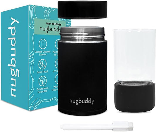 Mini Airtight Storage Container - Vacuum Sealed Insulated w Nested Glass Jar - UV Protection, Temperature Controlled Stainless - Whiteboard Finish w Marker Included - 100 ml (1/4 Oz)