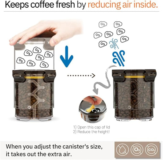 Size Adjustable Coffee Canister - Airtight Storage Container for Coffee Beans and Grounds, Tea, Spice (Medium)