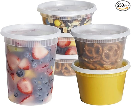 GUSTO To Go Food Containers with Lids [8 oz, 16 oz, 32 oz - 48 Count] - Deli Plastic Food Storage Containers with Lids for Meal Prep, Leftovers, and Freezer Storage - Formerly Comfy Package