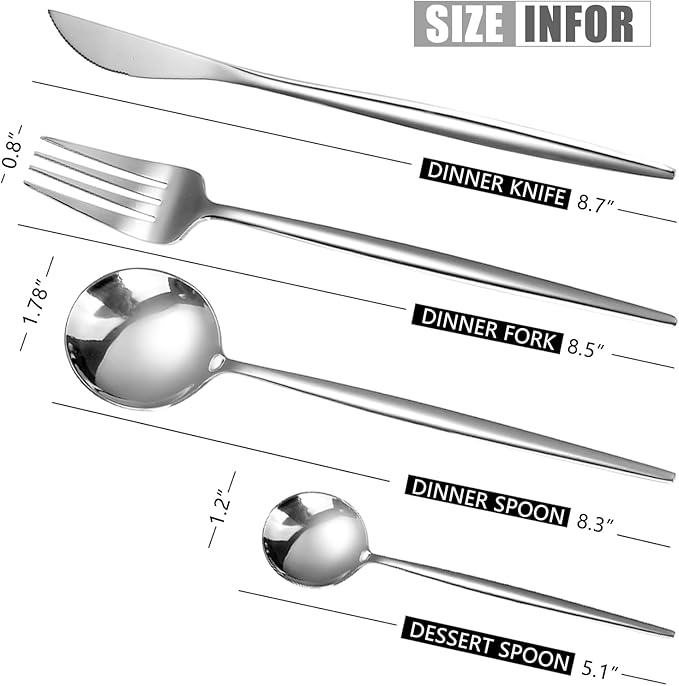 24 pcs Flatware Set, Silverware Set for 6, Knife Fork Spoon, Home Dinnerware Tableware Set for 6, Cutlery Set, Include Knives/Forks/Spoons