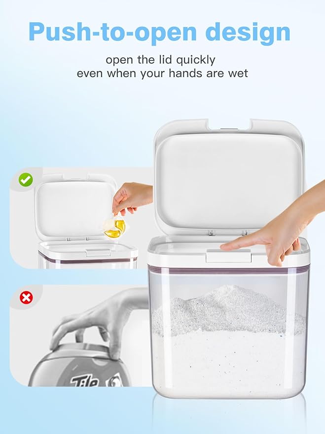 Airtight food storage containers with One-Press Lid | BPA-Free Clear PET Powder container with scoop| Stackable Pods Storage Organizer 8x6.5x9.6in 5.5L/7Lbs/120oz(270 Pods)