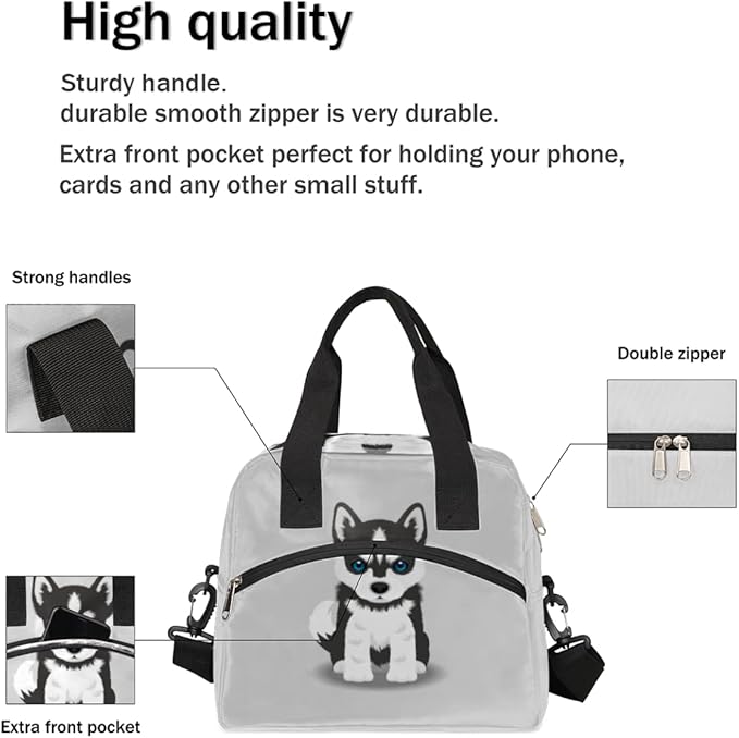 Pardick Reusable Lunch Bag for Women Men Adult Kids, Insulated Lunch Tote Bag Organizer, Cute Dog Cooler Lunch Box with Adjustable Shoulder Strap for Outdoor Work School and Picnic