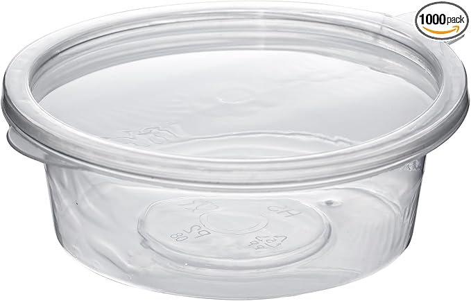 1000Pack Leak Proof Plastic Condiment Souffle Containers with Attached Lids, 2 Oz Portion Cup with Hinged Lid