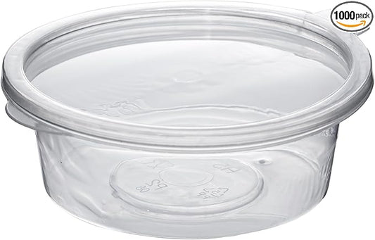 1000Pack Leak Proof Plastic Condiment Souffle Containers with Attached Lids, 2 Oz Portion Cup with Hinged Lid