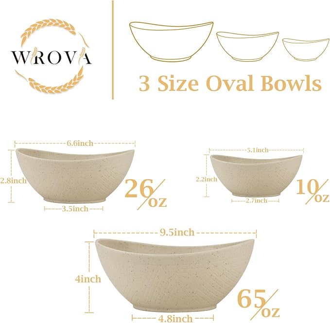 Multi-Size Salad Bowls for Kitchen,Unbreakable and Stackable Wheat Straw Bowls Easy to Clean and Bpa Free,Plastic Bowl Reusable for Camping,Picnic,Hiking and R.V. Beige