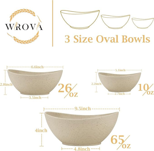 Multi-Size Salad Bowls for Kitchen,Unbreakable and Stackable Wheat Straw Bowls Easy to Clean and Bpa Free,Plastic Bowl Reusable for Camping,Picnic,Hiking and R.V. Beige