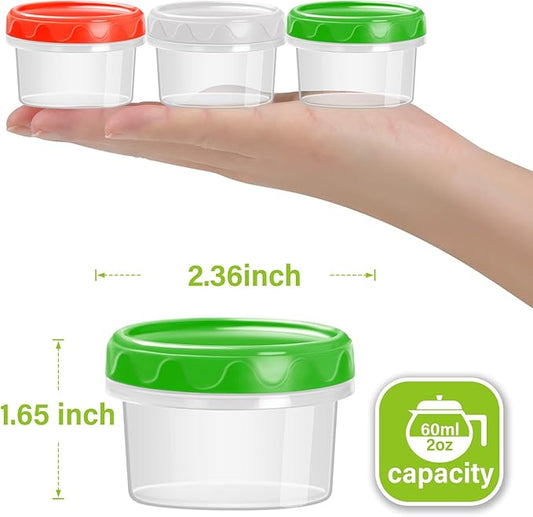 2 oz Plastic Containers with Lids Small Salad Dressing Container To Go Condiment Sauce Dipping Cups Jar Airtight,12-pack