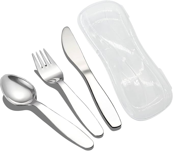 VANRA 3 Pieces Children Fork Spoon Knife Set with Travel Case for Lunch Box, 18/8 Stainless Steel Kids Silverware Flatware Set Kids Utensil Set for School (Fork Spoon Knife)