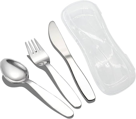 VANRA 3 Pieces Children Fork Spoon Knife Set with Travel Case for Lunch Box, 18/8 Stainless Steel Kids Silverware Flatware Set Kids Utensil Set for School (Fork Spoon Knife)