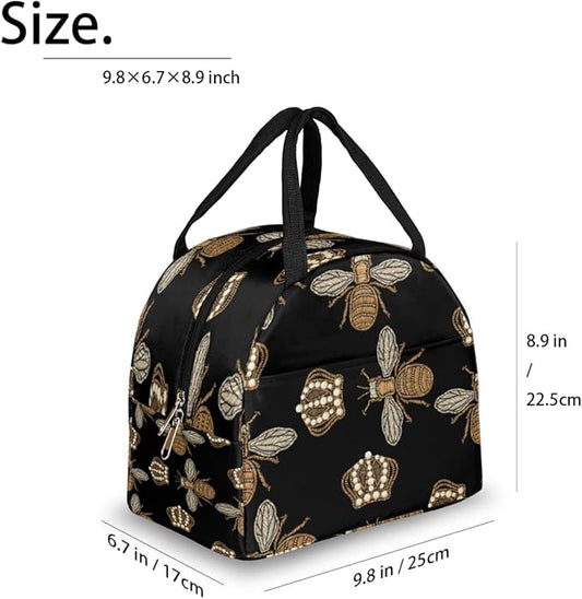 Insulated Lunch Bag for Women Men Golden Bee Waterproof Thermal Tote Bag Reusable Lunch Box Container Lunch Holder Leakproof Lunch Cooler Bag Picnic Travel Work