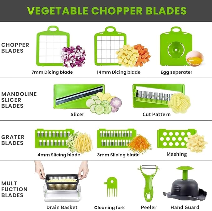 Vegetable Chopper, Vegetable Cutter, Onion Mandolin Slicer,16 in 1 Kitchen Food Slicer, Dicer Cutter, Vegetable Slicer, Vegetable cutter, Food chopper with container, Food dicer, Kitchen chopper