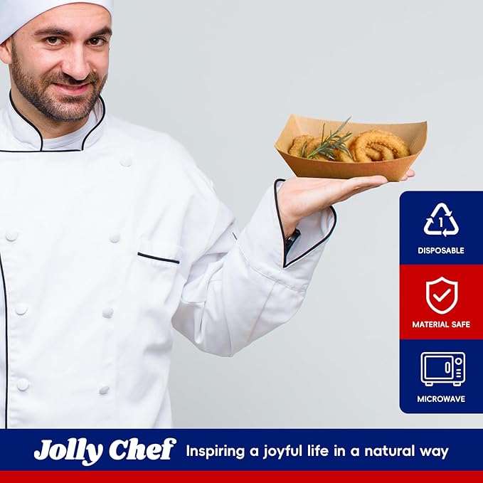 JOLLY CHEF 2lb Paper Food Trays, 100 Pack Disposable Paper Boat, Kraft Serving Boats, Food Holder Trays for Snacks French Fries Nachos Hot Dog Tacos BBQ Party