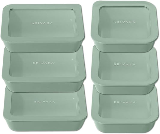 Ceramic Coated Glass Food Storage Container | No PTFE, PFOA, PFAS, and BPA | Reusable Non Toxic Meal Prep Container with Glass Lid | Easy To Store | 6 Piece Food Prep [Willow]