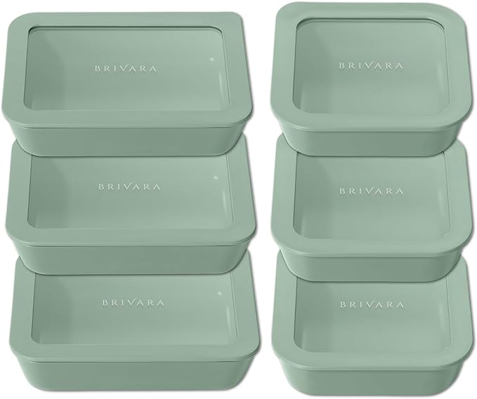 Ceramic Coated Glass Food Storage Container | No PTFE, PFOA, PFAS, and BPA | Reusable Non Toxic Meal Prep Container with Glass Lid | Easy To Store | 6 Piece Food Prep [Willow]