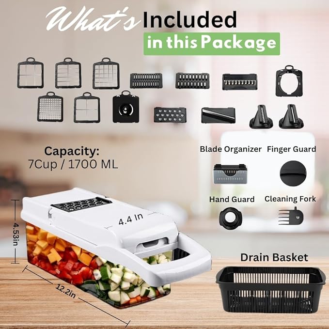 22-in-1 Vegetable Chopper with 13 Blades, Onion Cutter, Egg & Mandoline Slicer, Veggie Dicer with Container – Essential Kitchen Gadget for Meal Prep & Cooking Convenience