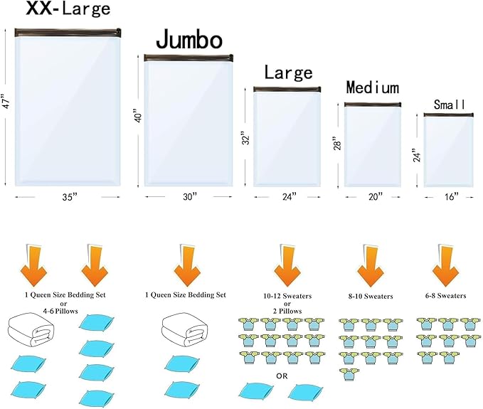 10 Jumbo Vacuum Storage Bags with Electric Pump, Space Saver Bag for Clothes, Mattress, Blanket, Duvets, Pillows, Comforters, Travel