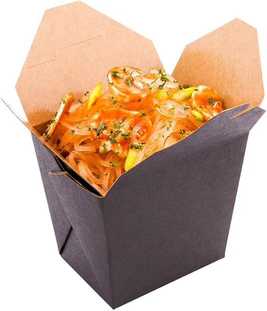 Restaurantware-16 Ounce Noodle Take Out Boxes, 200 Disposable Food To Go Boxes - Tab-Lock, Stackable, Black Paper Take Home Boxes, Greaseproof, For Restaurants, Catering, And Parties