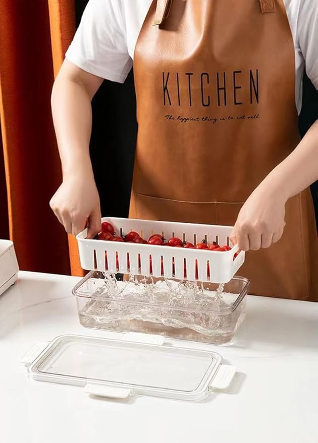 1PCS Produce Saver Rectangular Food Storage Container, White, 11.5 x 3 x 3 Inches, Airtight, Leak Proof, Reusable, Durable, Dishwasher Safe