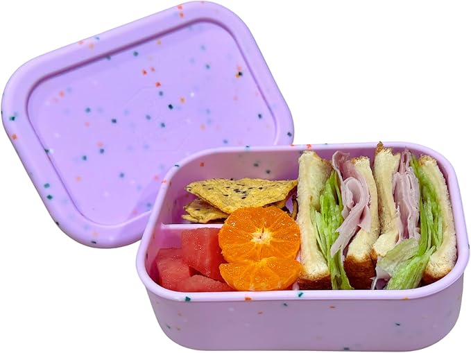 ALTA'S CHOICE SILICONE BENTO LUNCH BOX (LILAC) Leak-Proof Lunchbox, 3 Compartments. BPA, Phthalate, Lead, & PVC Free. Bento Lunch Box for Kids and Adults. Microwave, Dishwasher Safe, Reusable.