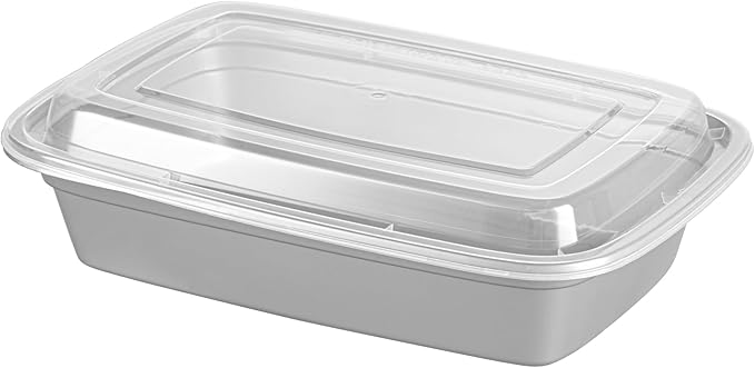 Restaurantware Asporto 24 Ounce Take Out Containers, 100 Food Containers With Lids - Microwavable, Disposable, Silver Plastic To Go Food Containers, No BPA, For Take Out And Delivery