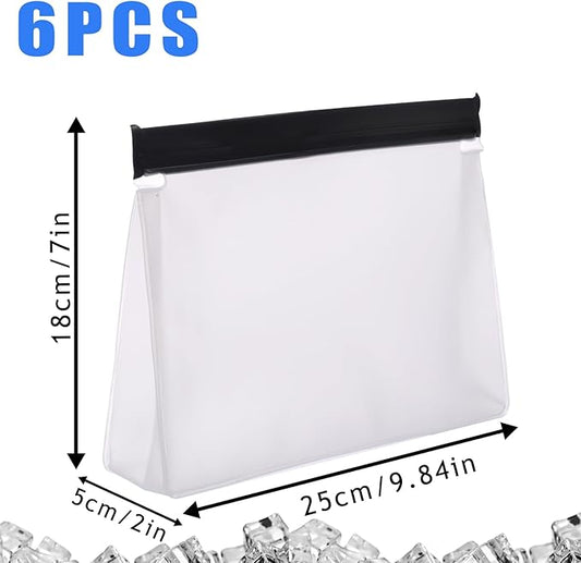6 Pack Reusable Ice Storage Bags, 10 x 7.3 x 2.2in Leak Proof Ice Bags With Secure Zip Close Design, Bpa-Free