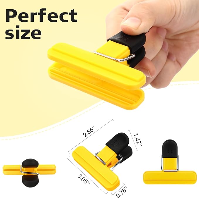 20 Pcs Chip Bag Clips Plastic Heavy Duty Clips Food Bag Clips Heavy Seal Grip for Food Storage Snack, 3.07 x 2.56 x 1.46 Inch(Yellow)