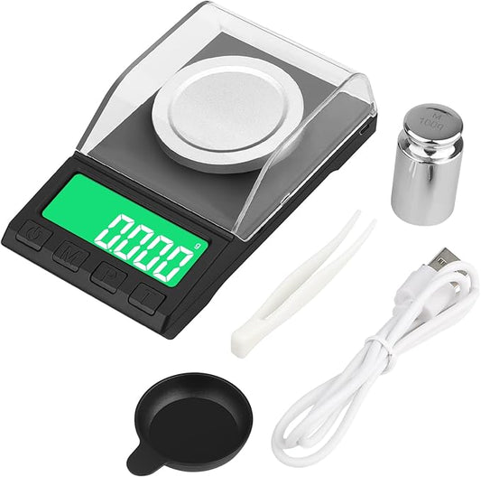 Portable Milligram Scale 100g/0.001g, Diyife Rechargeable Gram Scale with 8 Units, High Precision Powder Scale with Cover, Backlit LCD, Batteries/Tray/Tweezers/100g Calibration Weight Included