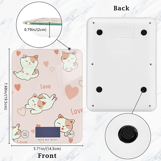 Food Scale Kitchen Digital Scale Food Ounces and Grams Dieting Baking Cooking Waterproof Glass Panels LCD Display,4 Units Scale Tare Function Kawaii Cat