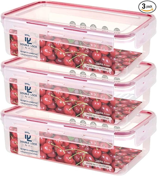 Tribello Plastic Food Storage Containers With Lids - Large 15.2 Cup (121 Oz) Airtight Container Box For Food Storage, Freezer, Microwave And Dishwasher Safe, Airtight Lids, BPA-Free - 3 Pack