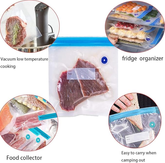 Sous Vide Bags -30pack Large Size 10.2x13.4in/ 26x34cm Food Vacuum Storage Bags, Reusable Vacuum Zipper for Sous Vide Cooking, with 6 Sealing Clips for Anova and Joule Cookers