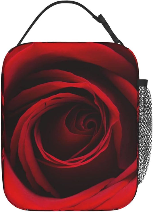 YETTA YANG Valentine's Day Cute Red Rose Flower Floral Portable Lunch Bag Insulated Lunch Box Reusable Totes For Women Men Work Picnic Camping