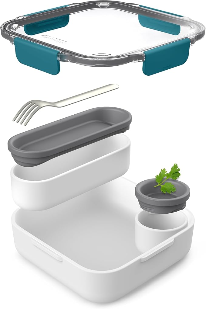 BLACK + BLUM Bento Box Style Compartment Food Container | Packed Lunch Box with Stainless-Steel Travel Fork, Leak-Proof, Microwave Safe | Ocean Blue, 34 oz / 1000 ml