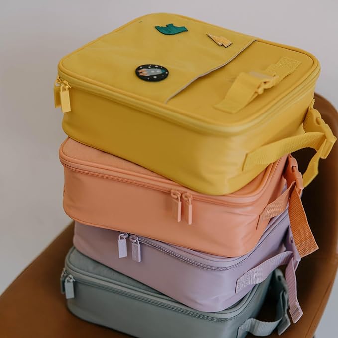 Parker Kids Insulated Waterproof Lunch Box for Children - Customizable Lunch Bag with Durable Hook and Loop Patches, Easy-Open Zippers, Water Bottle Buckle - Rain