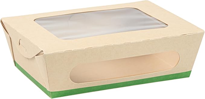 Restaurantware-Sustain 28 Ounce Sturdy Paper Take Out Boxes, 50 Disposable Take Out Food Containers - With PLA lining, Two Clear PLA Windows, Bamboo Paper Containers, Compostable, Tab-Lock Design