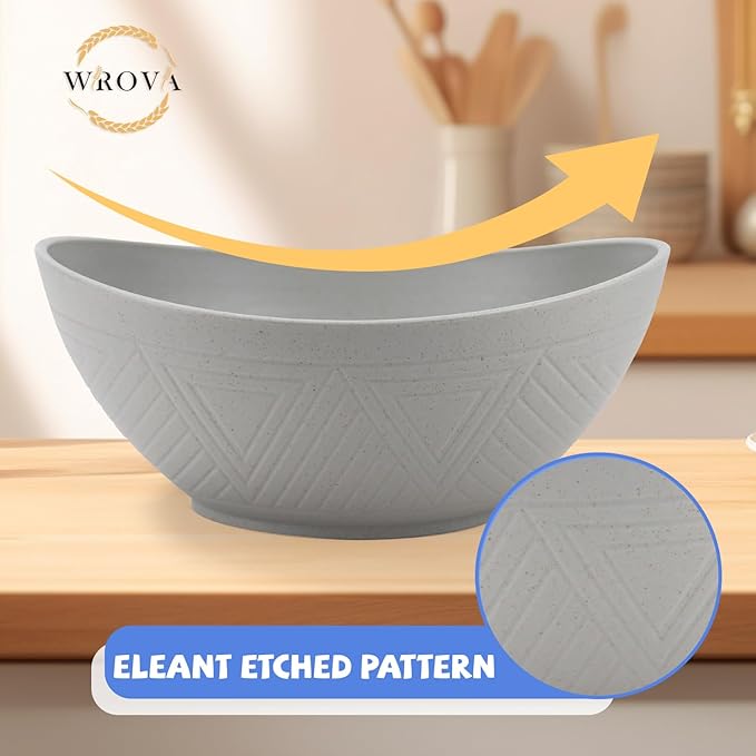 Wheat Straw Bowls Set,Unbreakable Large Salad Bowls Set of 2,Microwave and Dishwasher Safe Bowls Plastic Bowls for Eating,BPA Free Salad Bowl for Serving,Oatmeal and Salad.Gray