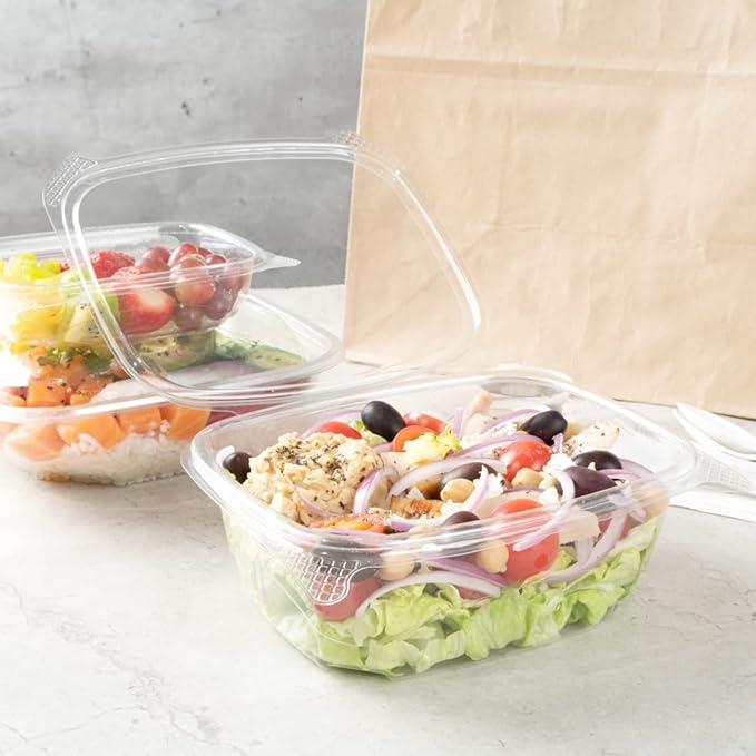 Restaurantware Thermo Tek 32 Ounce Deli Food Containers 100 Anti-Fog Hinged Lid Containers - Freezable Rectangle Clear Plastic To Go Food Containers Disposable