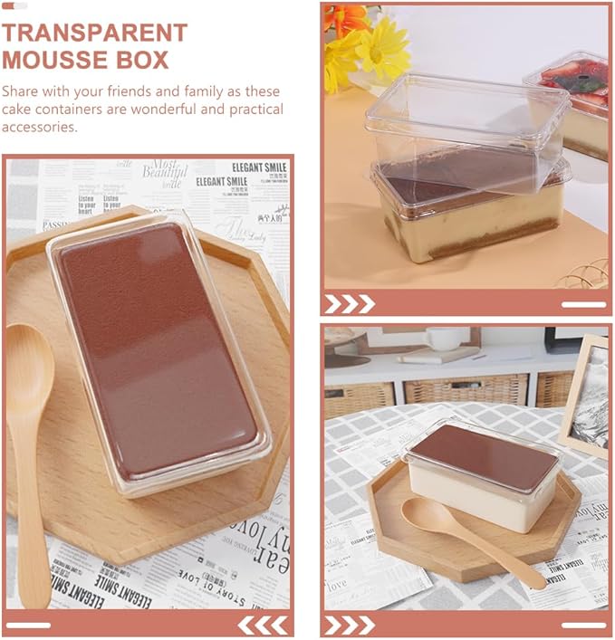 10pcs Cake Box Clear Tiramisu Box To Go Food Containers Bakery Carrier Packing Small Cake Holder Plastic Container with Lid Clear Cake Carrier Disposable Charcuterie Boxes for Cake, Pastry,Dessert