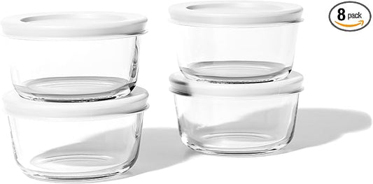 8-Piece Glass Food Storage Containers Set (4 Containers + 4 BPA-Free Lids) | 1-Cup, Leakproof | Microwave, Freezer, Oven & Dishwasher Safe | Ideal for Meal Prep & Pantry Organization