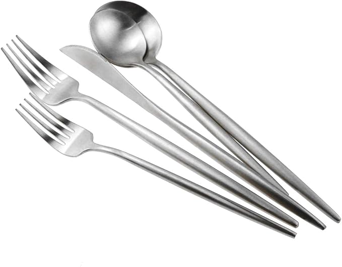 20-Piece 18/10 Stainless Steel Flatware Silverware, Luxury Dinnerware Set Travel Cutlery Tableware Include Knife Fork Spoon Service for 4,Healthy & Eco-Friendly Dishwasher Safe (Silver Matte)