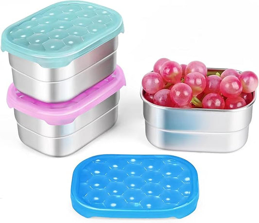 Kids Snack Pro - Stainless Steel Snack Containers for Kids | Easy Open Leak Proof Small Food Containers with Silicone Lids - Perfect Metal Toddler Lunch Box for Daycare and School (8oz*3)