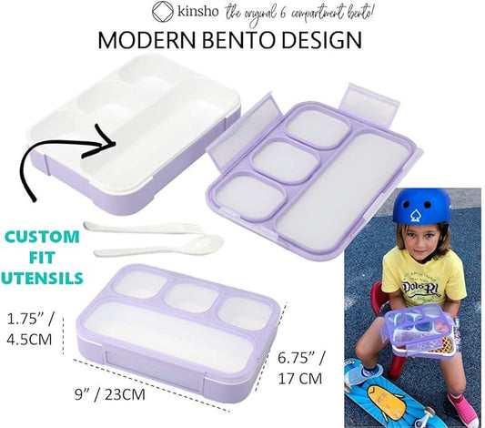 kinsho Bento Lunch Box for Kids Lunch-Boxes for Women Adults Girls Boys | Leakproof Snack Containers for Toddlers Tweens Pre-School Lunches BPA Free | Purple, 4 compartments (1 Pack)
