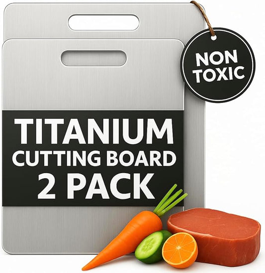 Titanium Cutting Board for Kitchen, 100% Pure Titanium Apex Large Cutting Board Titanium, 2025 New Upgraded Double-Sided - Metal Cutting Board for Fruit, Meat, Vegetables, Dishwasher Safe (2PCS)