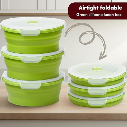 Vdomus Collapsible Food Storage Containers - Leak Proof, Microwave Safe - 40.5oz/1.2L Airtight Silicone Food Containers - Meal Prep Collapsible Bowls with Lids - Set of 3 - Green