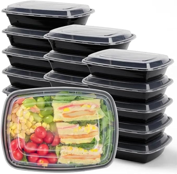 Meal Prep Containers with Lids - 28 OZ | 50 Pack | 1 Compartment Food Containers with Lids [Meal Prep, Bento Box, Stackable, Reusable, Dishwasher Safe, Microwave Safe, Freezer Safe]