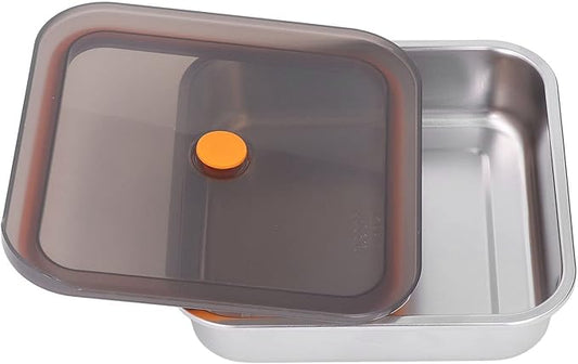 Metal Food Container, Stainless Steel Food Storage Container Leak Proof Sinking Lid for Restaurant (1200ml)