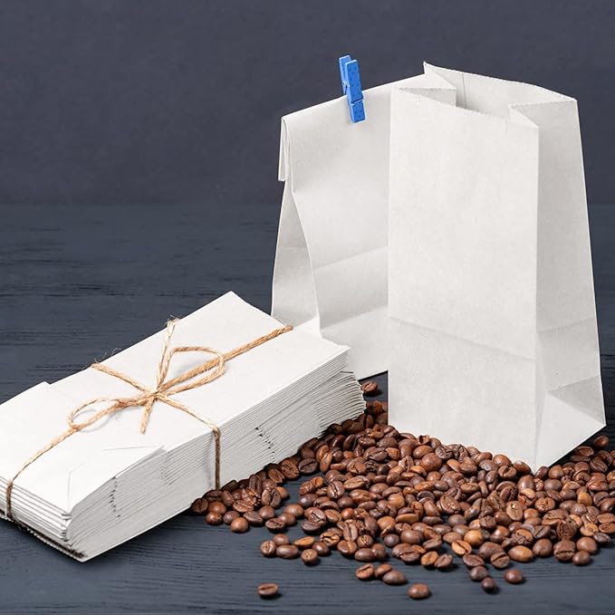 SHOPDAY 12lb Paper Lunch Bags 100 Pack 7x4.5x13.75" Kraft White Grocery Bags Bulk, Bread Sack Lunch Snack Bags